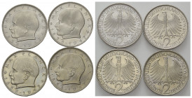 BUNDESREPUBLIK DEUTSCHLAND, 2 DM 1957 F, 1960 F, 1961 F, 1963 F. Max Planck.
4 Stk., Rdunebenh., f.st
J.392