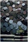 BUNDESREPUBLIK DEUTSCHLAND, Lot 1 Pf. und 2 Pf.-Münzen, zus. 4260g, 3 O.-Rollen zu 1 Pf., 1 zu 2 Pf., 9x 5 Pf., 4x 10 Pf., 1 Mark, 16x 2 Mark Schumach...