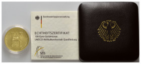 BUNDESREPUBLIK DEUTSCHLAND, 100 Euro 2003 D. Quedlinburg.
Ware ist MwSt-befreit
VAT tax free
GOLD, st
J.502