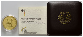 BUNDESREPUBLIK DEUTSCHLAND, 100 Euro 2003 F. Quedlinburg.
Ware ist MwSt-befreit
VAT tax free
GOLD, st
J.502
