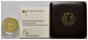BUNDESREPUBLIK DEUTSCHLAND, 100 Euro 2003 J. Quedlinburg.
Ware ist MwSt-befreit
VAT tax free
GOLD, st
J.502