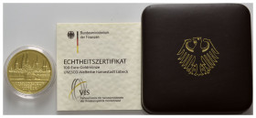 BUNDESREPUBLIK DEUTSCHLAND, 100 Euro 2007 D. Lübeck.
Ware ist MwSt-befreit
VAT tax free
GOLD, st