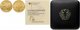 BUNDESREPUBLIK DEUTSCHLAND, 100 Euro 2008 A. Goslar.
Ware ist MwSt-befreit
VAT tax free
GOLD, st