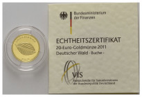 BUNDESREPUBLIK DEUTSCHLAND, 20 Euro 2011 D. Buche.
Ware ist MwSt-befreit
VAT tax free
GOLD, st