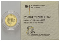 BUNDESREPUBLIK DEUTSCHLAND, 20 Euro 2013 D. Kiefer.
Ware ist MwSt-befreit
VAT tax free
GOLD, st