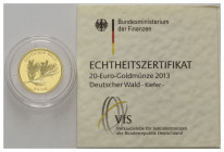 BUNDESREPUBLIK DEUTSCHLAND, 20 Euro 2013 J. Kiefer.
Ware ist MwSt-befreit
VAT tax free
GOLD, st