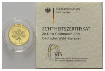 BUNDESREPUBLIK DEUTSCHLAND, 20 Euro 2014 D. Kastanie.
Ware ist MwSt-befreit
VAT tax free
GOLD, st