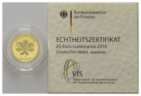 BUNDESREPUBLIK DEUTSCHLAND, 20 Euro 2014 F. Kastanie.
Ware ist MwSt-befreit
VAT tax free
GOLD, st