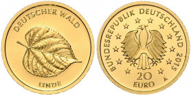 BUNDESREPUBLIK DEUTSCHLAND, 20 Euro 2015 A. Linde.
Ware ist MwSt-befreit
VAT tax free
GOLD, st