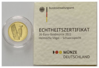 BUNDESREPUBLIK DEUTSCHLAND, 20 Euro 2021 G. Schwarzspecht.
Ware ist MwSt-befreit
VAT tax free
GOLD,st