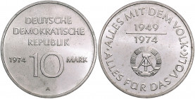 DEUTSCHE DEMOKRATISCHE REPUBLIK, 1949-1991, 10 Mark 1974 A. 25 Jahre DDR. Silberprobe.
st
J.1551S