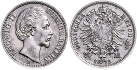PROBEN, Bayern, Dickabschläge 20 Mark 1873, Vorder- und Rückseite. Vs.14,81g; 23mm; Rs.14,82g; 23mm.
2 Stk., lackiert, vz