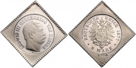 PROBEN, Hessen, Ludwig III., 1848-1877. Abschlag 5 Mark 1877 H, Klippe. SV 999,9. 3,39g.
kl.Kr., f.st
zu J.215