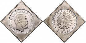 PROBEN, Hessen, Ludwig IV., 1877-1892. Abschlag 5 Mark 1877 H, Klippe. SV 999,9. 3,39g.
kl.Kr., f.st
zu J.218
