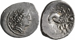 CELTIC, Southern Gaul. Insubres. Late 2nd-early 1st century BC. Drachm (Silver, 17 mm, 2.74 g, 3 h), imitating Massalia. Female head to right, wearing...