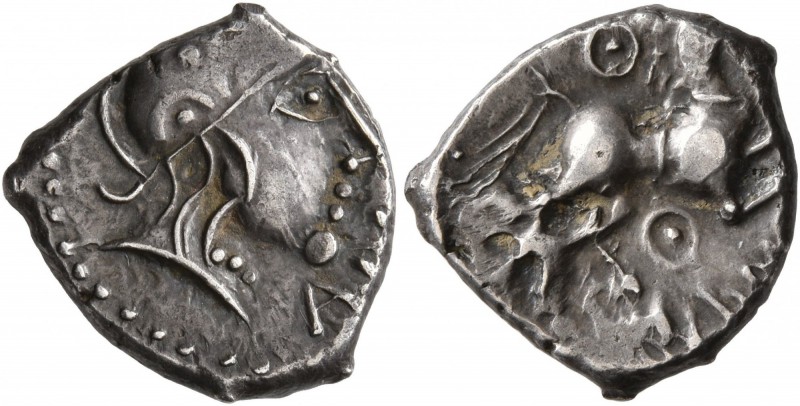 CELTIC, Central Gaul. Aedui. Circa 80-50 BC. Quinarius (Silver, 14 mm, 1.91 g, 6...