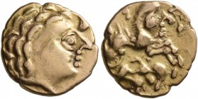 CELTIC, Northwest Gaul. Aulerci Cenomani. 2nd century BC. 1/4 Stater (Electrum, 12 mm, 1.71 g, 7 h). Celticized head of Apollo to right. Rev. Celticiz...