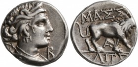 GAUL. Massalia. Circa 90-50 BC. Tetrobol (Silver, 14 mm, 2.82 g, 6 h). Draped bust of Artemis to right, wearing stephane, bow and quiver over shoulder...