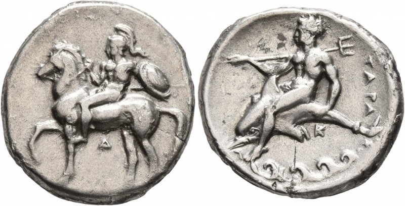 CALABRIA. Tarentum. Circa 344-340 BC. Didrachm or Nomos (Silver, 21 mm, 7.57 g, ...
