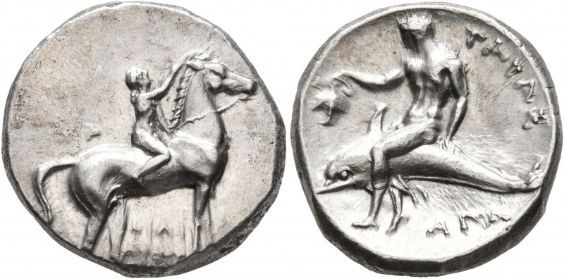 CALABRIA. Tarentum. Circa 302-280 BC. Didrachm or Nomos (Silver, 21 mm, 7.87 g, ...