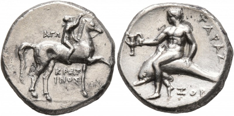 CALABRIA. Tarentum. Circa 302-280 BC. Didrachm or Nomos (Silver, 20 mm, 7.69 g, ...
