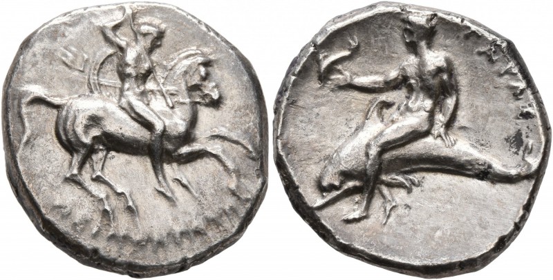 CALABRIA. Tarentum. Circa 280-272 BC. Didrachm or Nomos (Silver, 22 mm, 7.80 g, ...