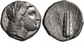 LUCANIA. Metapontion. Circa 330-290 BC. Didrachm or Nomos (Silver, 19 mm, 7.53 g, 11 h). Head of Demeter to right, wearing wreath of grain ears. Rev. ...