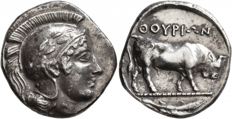 LUCANIA. Thourioi. Circa 443-400 BC. Stater (Silver, 22 mm, 7.82 g, 1 h). Head o...