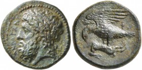 SICILY. Akragas. Phintias , tyrant, 287-279 BC. AE (Bronze, 17 mm, 4.36 g, 11 h). AKPAΓANT Laureate head of Zeus to left. Rev. ΦI Eagle, with wings sp...