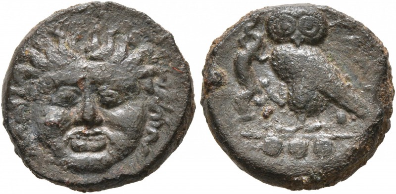 SICILY. Kamarina. Circa 420-405 BC. Tetras (Bronze, 15 mm, 3.54 g, 7 h). Facing ...