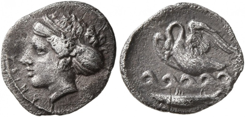 SICILY. Kamarina. Circa 410-405 BC. Litra (Silver, 11 mm, 0.72 g, 2 h). ΚΑΜΑΡΙΝΑ...