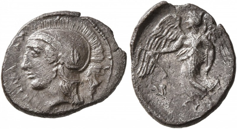 SICILY. Kamarina. Circa 410-405 BC. Litra (Silver, 13 mm, 0.99 g, 10 h). ΚΑΜΑΡΙΝ...