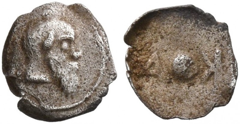 SICILY. Katane. Circa 461-450 BC. Onkia (Silver, 5 mm, 0.05 g). Balding head of ...