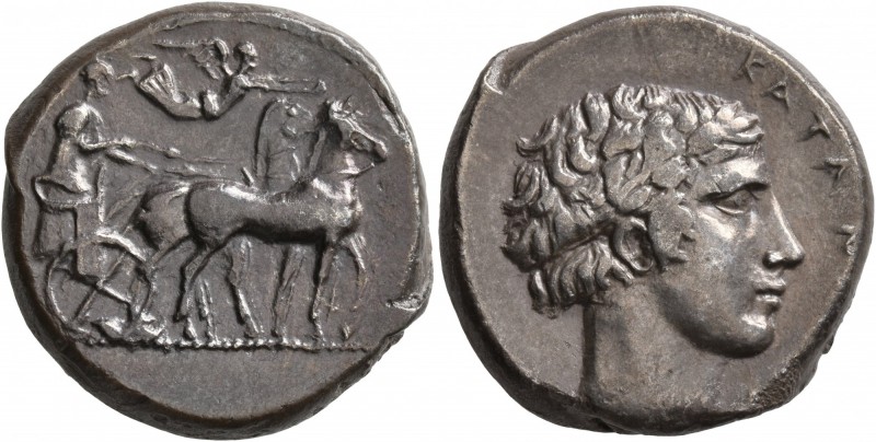 SICILY. Katane. Circa 450-405 BC. Tetradrachm (Silver, 24 mm, 16.56 g, 4 h). Cha...