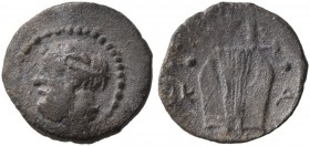 SICILY. Katane. Circa 405-403/2 BC. Tetras (Silver, 8 mm, 0.19 g, 7 h). Balding head of Silenos to left, with an animal ear and a long beard. Rev. K -...