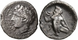 SICILY. Naxos. Circa 420-403 BC. Hemidrachm (Silver, 14 mm, 1.95 g, 12 h), signed by Prokles. NAXIΩN Head of the youthful river-god Assinos to left, w...