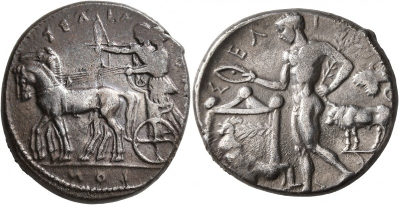SICILY. Selinos. Circa 455-409 BC. Tetradrachm (Silver, 27 mm, 17.05 g, 9 h). ΣΕ...
