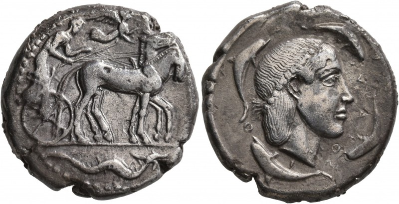SICILY. Syracuse. Second Democracy , 466-405 BC. Tetradrachm (Silver, 25 mm, 16....