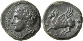 SICILY. Syracuse. Timoleon and the Third Democracy , 344-317 BC. Litra (Bronze, 18 mm, 5.66 g, 3 h). ΣYPAKOΣIΩN Laureate head of Apollo to left. Rev. ...