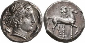 SICILY. Unlocated Punic mints. Circa 340-320 BC. Tetradrachm (Silver, 23 mm, 16.81 g, 4 h), Kephaloidion, Panormos, or a mint moving with the Carthagi...