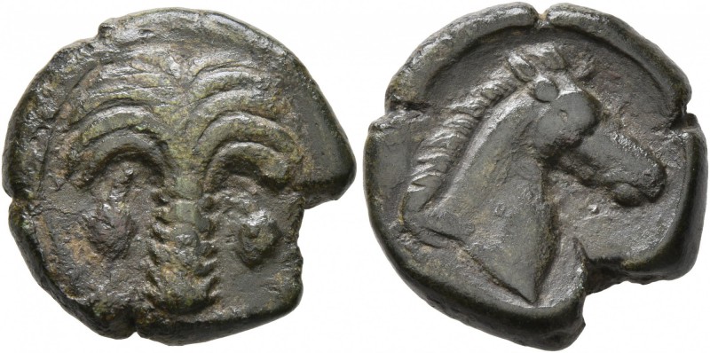 CARTHAGE. Circa 350-320 BC. AE (Bronze, 18 mm, 4.53 g, 5 h). Palm tree with date...