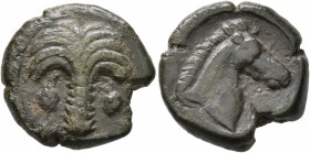 CARTHAGE. Circa 350-320 BC. AE (Bronze, 18 mm, 4.53 g, 5 h). Palm tree with dates. Rev. Head and neck of a horse to right. MAA 20. SNG Copenhagen 102-...