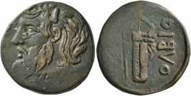 SKYTHIA. Olbia. Circa 310-280 BC. AE (Bronze, 28 mm, 9.07 g, 8 h). Horned head of Borysthenes to left. Rev. OΛBIO Axe and bow in bowcase; to left, [mo...