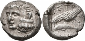 MOESIA. Istros. Circa mid to late 5th century BC. Drachm (Silver, 19 mm, 7.01 g, 5 h). Two facing male heads side by side, one upright and the other i...