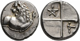 THRACE. Chersonesos. Circa 386-338 BC. Hemidrachm (Silver, 12 mm, 2.43 g). Forepart of a lion to right, head turned back to left. Rev. Quadripartite i...