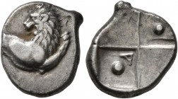 THRACE. Chersonesos. Circa 386-338 BC. Hemidrachm (Silver, 13 mm, 2.31 g). Forepart of a lion to right, head turned back to left. Rev. Quadripartite i...