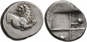 THRACE. Chersonesos. Circa 386-338 BC. Hemidrachm (Silver, 14 mm, 2.33 g). Forepart of a lion to right, head turned back to left. Rev. Quadripartite i...