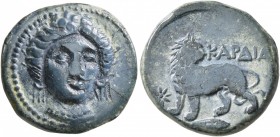 THRACE. Kardia. Circa 350-309 BC. Tetrachalkon (Bronze, 18 mm, 5.94 g, 6 h). Wreathed head of Persephone facing slightly to right, wearing triple-pend...