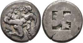 ISLANDS OFF THRACE, Thasos. Circa 463-449 BC. Stater (Silver, 20 mm, 8.69 g). Nude ithyphallic satyr, with long beard and long hair, moving right in '...