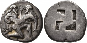 ISLANDS OFF THRACE, Thasos. Circa 463-449 BC. Stater (Silver, 20 mm, 8.67 g). Nude ithyphallic Satyr, with long beard and long hair, moving right in '...